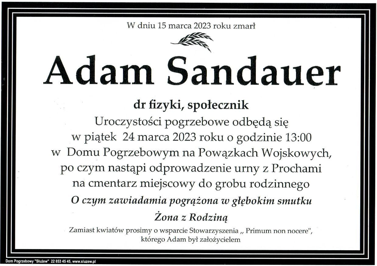 Nekrolog - Adam Sandauer - Pogrzeb 24.03.2023